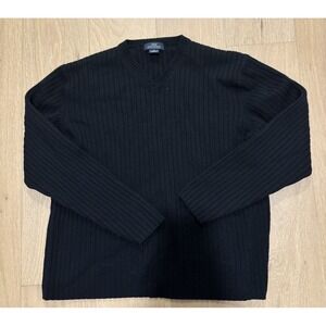 346 Brooks Brothers Sweater Men Large Fine Italian Merino Wool V Neck Black